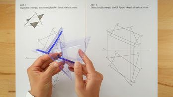 Elementy wspólne, punkt przebicia i krawędź płaszczyzn w rzutach Monge'a